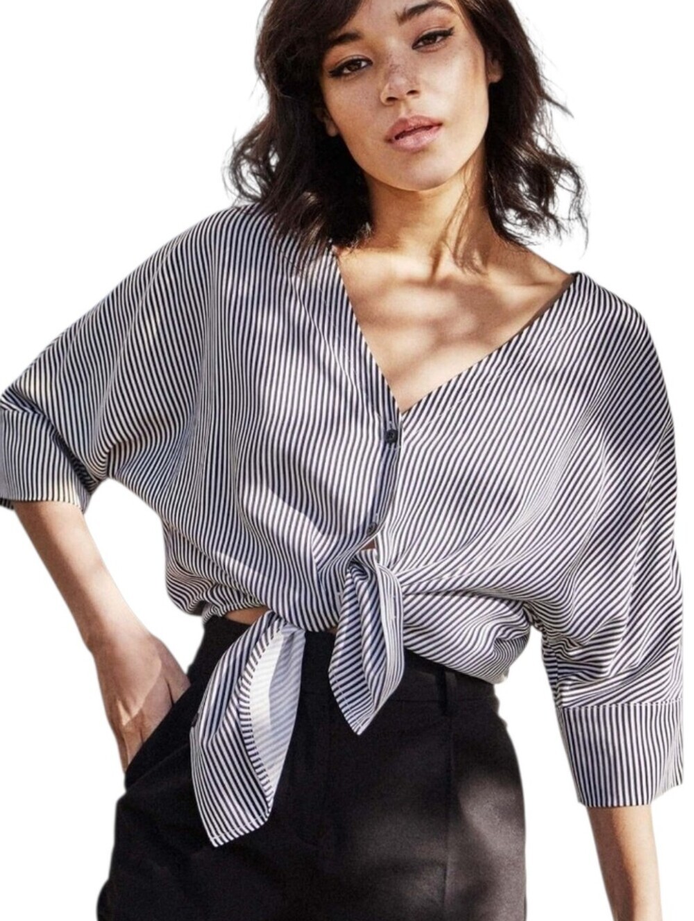 Vetta Capsule The Boyfriend Shirt Tencel Stripes Womens Small Minimalist